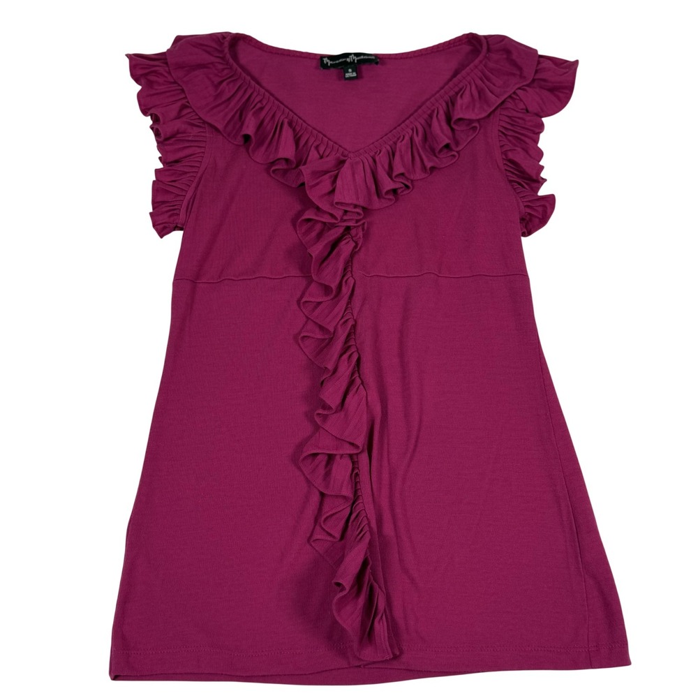 Mercer & Madison‎ Shirt Womens Small Ruffle V Neck Sleeveless Top Stretch Office